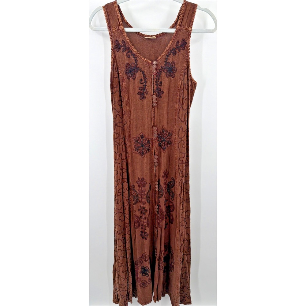 Vintage Magic Maxi Tie Dress Embroidered  Boho Retro Y2k 90's Indie Med